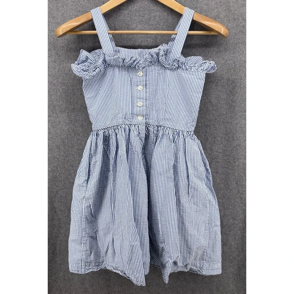 Polo Ralph Lauren‎ Blue White Stripe Seersucker Ruffle Dress Girls Youth 12
